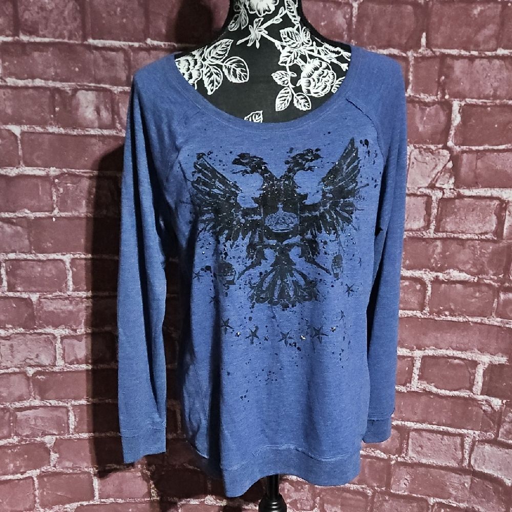 Rock & Republic Blue Graphic Long Sleeve Top CLEARANCE